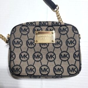 Michael Kors Black/Tan Mini Crossbody with Gold Hardwire